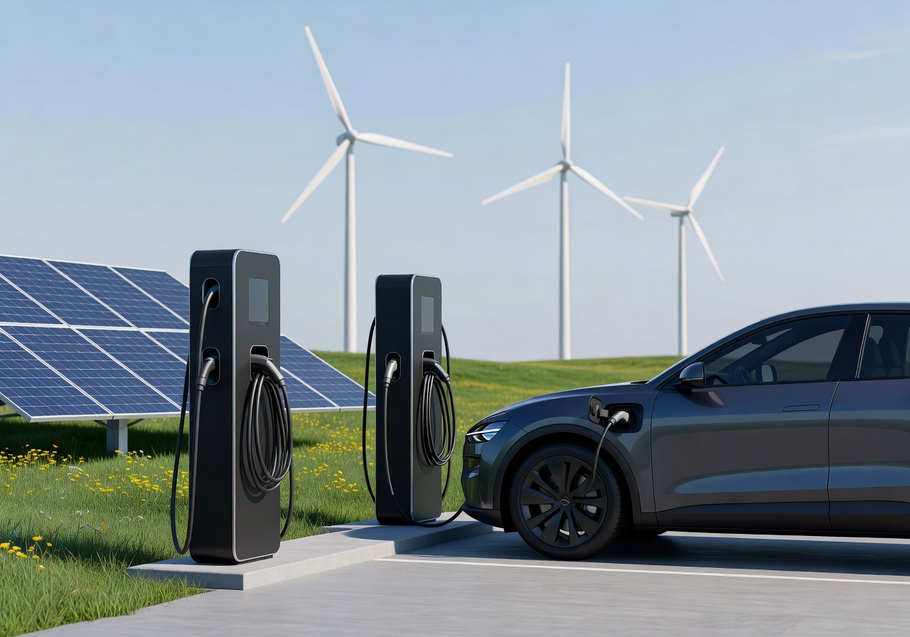 Electric vehicle EV charging station with green energy
