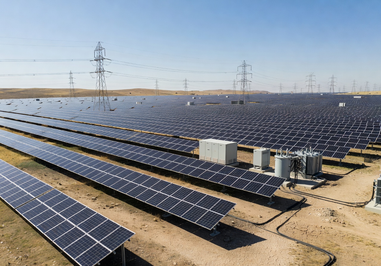 Solar panel farm with renewable energy infrastructure in Germany