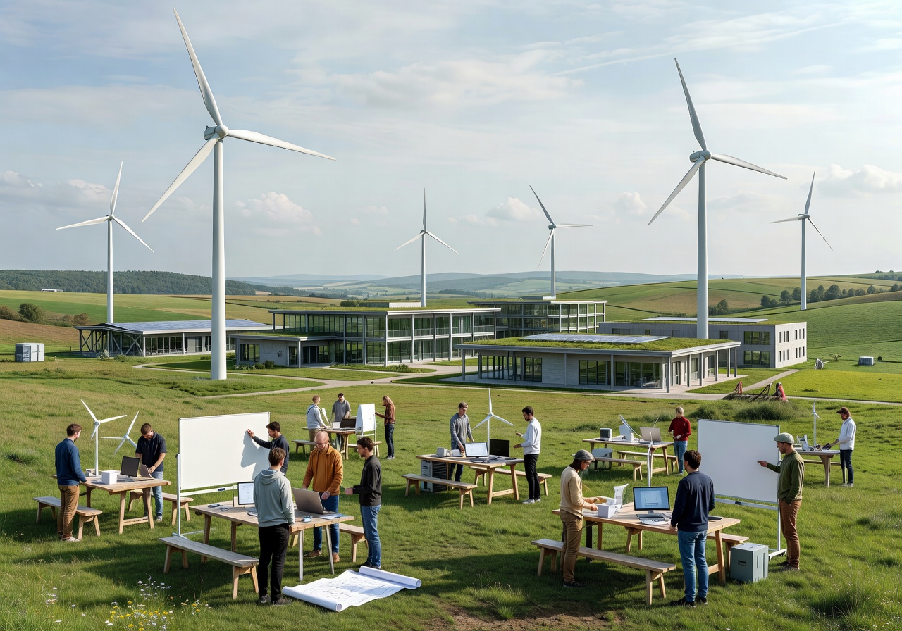 German green energy startup ecosystem with wind turbines