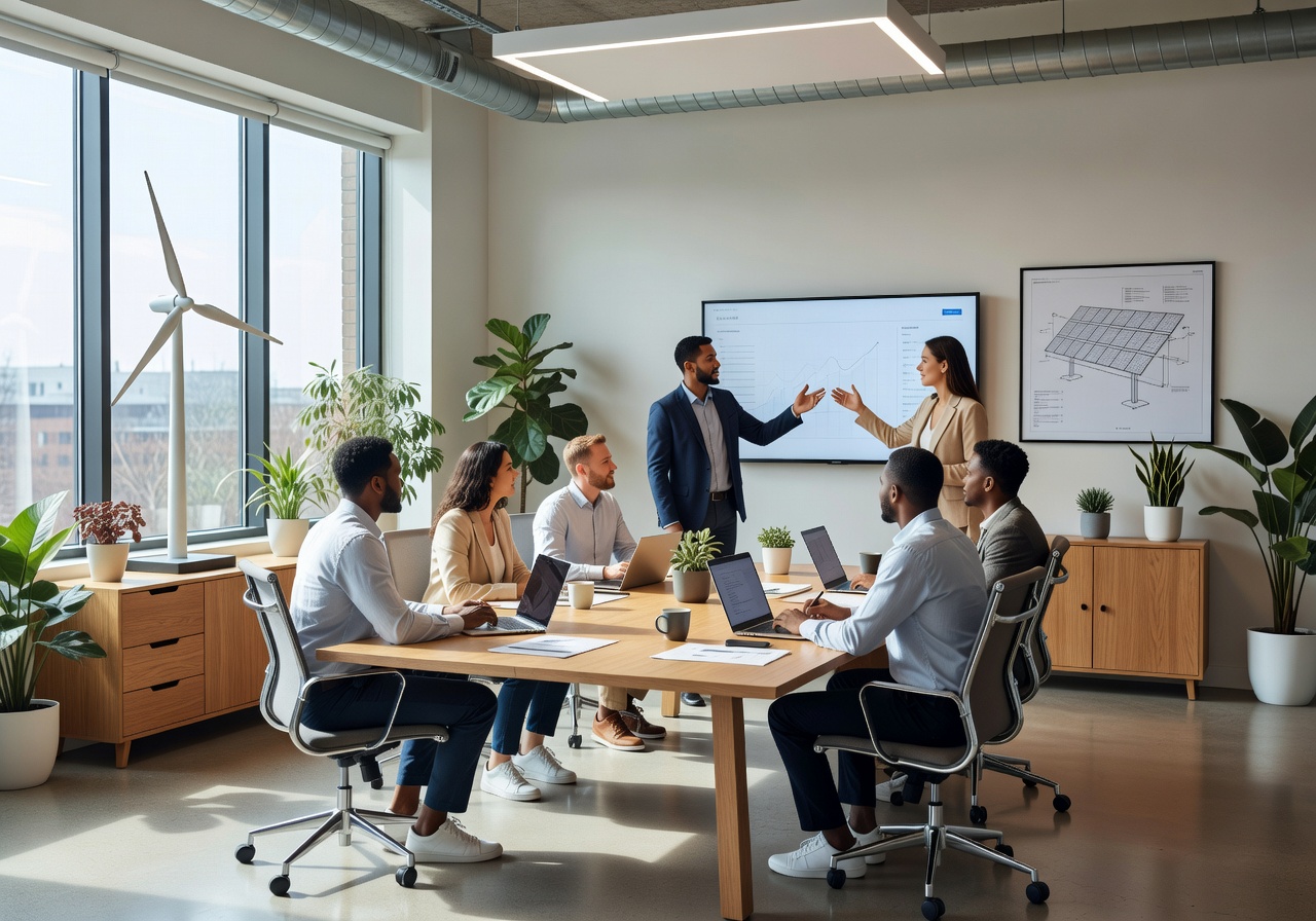 Modern office workspace for clean energy startup collaboration
